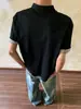 Camiseta casual de manga corta estilo Old Money americano con cuello Henry y top holgado de retazos de espiga de alta gama para hombre y mujer