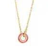 Collar Cadena Clavícula Versátil de Gama Alta para Mujer, Mismo Estilo que la Tienda Gold de Puzuo, Oro Brillante de 24 Quilates, Rojo, Anillo Doble con Diamantes Completos, Hebilla de Seguridad