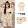 Pijama para Mujer Verano Manga Corta Dulce Estilo Coreano Dibujos Animados Estudiante Casual Holgado Talla Grande Ropa para Dormitorio Hogar con Almohadillas en el Pecho