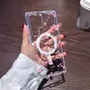 Estilo fresco e jovem, rosa claro com delicado padrão de flores silvestres, capa de celular magnética para Samsung S23/S24 Ultra, capa protetora transparente