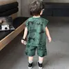 Conjunto de Chaleco de Verano para Niños 26 Nuevo Elegante Bebé Delgado de Manga Corta Conjunto de Dos Piezas Moderno Fresco Ropa Infantil de Dibujos Animados