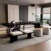 Mesa de Chá Estilo Italiano em Madeira Maciça e Mesa de Ilha Conjunto Integrado de Mesa de Chá e Cadeiras, Mesa de Chá Preta, Mesa de Chá de Sala de Estar de Luxo Leve de Ardósia de Alta Qualidade