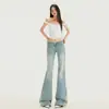 Jeans de color claro, no ajustados, ligeramente acampanados para mujer, Tendencia Otoño/Invierno 2026 Nuevo Estilo, Ribete de Encaje, Tiro Bajo, Pantalones de Campana para Mujer