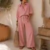 Otoño 2026 Moda Femenina Europea y Americana Transfronteriza Nuevo Conjunto de Pantalones Casuales Holgados de Color Sólido con Top de Rayas