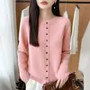 Cardigan de tricô 100% lã estilo Chanel pequeno para mulheres, outono e inverno, emagrecedor, quente, blusa base, casaco suéter casual, moderno