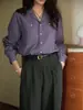 Camisa retro estilo francês de Tencel com gola cubana, modelagem solta e mangas compridas para mulheres, coleção de primavera