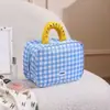Bolsa de Maquillaje Estilo Ins, Neceser de Cuadros de Aspecto Elegante, Bolsa de Viaje, con Compartimentos, Multifuncional, Gran Capacidad, Se Puede Colgar en la Pared