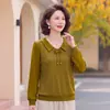 Camiseta de manga larga para mujeres de mediana edad y mayores, adecuada para usar como capa exterior, talla grande, corte holgado, elegante, cubre el abdomen, capa base de otoño