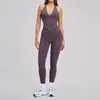 Conjunto de Fitness Deportivo al Aire Libre Europeo y Americano de Primavera, Conjunto de Yoga Ajustado de Tela Cepillada, Conjunto de Yoga con Cuello Halter Espalda Hermosa 4201