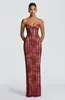 Vestido Largo de Encaje sin Tirantes Estilo Europeo y Americano 2026 con Exquisito Encaje Vertical, Corte Bodycon, Vestido de Fiesta para Mujer