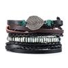 Pulsera de cuero de hoja multicapa de venta caliente transfronteriza para hombres y mujeres europeos y americanos, cuerda de PU, estilo retro callejero, joyería de estilo étnico