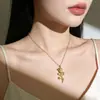 Collar Colgante de Acero de Titanio Rosa de Alta Gama Más Vendido Transfronterizo Estilo Ins Moda Diseño de Nicho Collar de Flores para Mujer