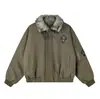 Chaqueta de algodón con cuello de pelo de lona retro americana para hombre, abrigo de invierno acolchado grueso de corte holgado con diseño de cordones