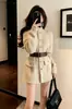 Vestido de Punto de Cuello Alto para Mujer Petite 2026 Otoño/Invierno Caqui Engrosado Elegante de Punto de Cuello Alto Vestido Corto de Línea A