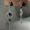 Pendientes de Borla Luna Planeta Azul Estilo Palacio, Moda Europea y Americana Única y Moderna, Pendientes Largos Asimétricos