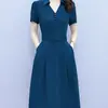 Vestido con Cuello de Camisa para Mujer 2026 Verano Nueva Moda Tallas Grandes Elegante Ceñidor de Cintura Vestido de Manga Corta para Mamás