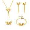 Conjunto Miduo Super Brilhante 5A Zircônia Borboleta Camada Dupla Colar Pulseira Anel Brinco Aço Inoxidável Banhado a Ouro Real 18K