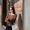 Suéter de punto de manga larga con cuello polo a rayas de bloques de color estilo universitario para mujer, nuevo suéter casual de punto para commuting otoño 2026