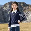 Moletom Falso de Duas Peças para Meninas Primavera e Outono Novo Design Crianças Roupas de Outono Meninas Solto Versátil Estilo College Pulôver