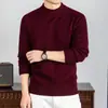 Suéter masculino de lã com gola alta média para outono e inverno, camisa base de malha grossa e quente, suéter masculino de lã em estoque para atacado