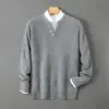 Suéter de lana pura de dos piezas falsas engrosado Otoño Invierno para hombre, cuello redondo, holgado, color liso, tejido, capa base, suéter cálido
