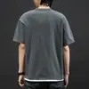 Camiseta de manga corta para hombre para verano, marca de moda estilo japonés, falso dos piezas, casual, holgada, hombros caídos, top de media manga