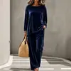 2026 Ropa Nueva Transfronteriza Europea y Americana Casual Suéter de Cuello Redondo Manga Larga Pantalones Extensos Traje de Terciopelo Multicolor para Mujer