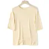 [Camisa Nube] Ligera y Cómoda de Acetato de Seda de Morera con Borde Enrollado, Manga Corta, Cuello Redondo, Tejido de Punto para Mujer, Corte Holgado para Verano