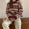 Suéter casual de Natal para mulheres, novo suéter de malha com gola redonda retrô solto para outono e inverno 2023 para mulheres