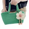 Bolsa Saco de Palha Feminina Primavera/Verão 2024 Nova Cor Sólida Estilo Fresco Bolsa de Mão para Férias Bolsa de Mão Bolsa Feminina Flor