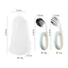 Conjunto de Talheres para Bebê com Colher e Garfo de Aço Inoxidável 316 com Alça de Argola Colher de Treinamento para Alimentação Infantil Colher para Alimentos Complementares Infantis
