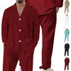 Conjunto Deportivo Casual Suelto Talla Grande para Hombre de Primavera y Otoño con Tela Jacquard de Solapa y Pantalones Largos de Manga Larga Exportación Transfronteriza de Amazon