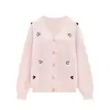 Cárdigan de punto con bordado de lazo para reducir la edad, manga larga, suéter de otoño, estilo coreano, holgado, adelgazante, prenda exterior, top