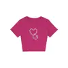Camiseta Negra de Hombro Normal con Cuello Redondo y Manga Corta para Mujer, Nuevo Estilo de Verano con Estampado de Hello Kitty en Forma de Corazón, Top Versátil para Mujer