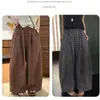Pantalones de Pierna Ancha Sueltos con Cordones Versátiles de Cuadros de Otoño Temprano para Mujer 2026 Pantalones Casuales Plisados Retro Diseño de Nicho Pantalones Largos