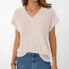 Verano 2026 Nuevo Estilo Europeo y Americano Amazon Transfronterizo Tallas Grandes Moda Femenina Casual Color Sólido Cepillado Cuello en V Manga Corta Camiseta