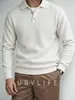 Camisa Polo de Punto Casual de Lyocell Tencel Terciopelo con Media Cremallera para Hombre, Otoño/Invierno Nuevo, Costilla Vertical, Cero Restricciones