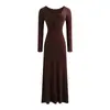 Vestido redondo de manga comprida, abotoamento simples, estilo puramente sedutor, novo outono, caimento justo, acinturado, cor sólida, base elegante, vestido longo para mulheres