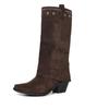Botas de Caballero Largas de Tacón Alto y Punta Puntiaguda de Ante Melardo Marrón Botas para Mujer 2026 Otoño e Invierno Botas Largas Ajustadas Estilo Western