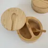 Bote para Condimentos de Bambú Duoge de Venta Caliente Transfronterizo con Cuchara Caja de Sal de Madera de Bambú Nanzhu de Doble Compartimento Sellada Suministros de Cocina