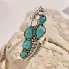 Joias Europeias e Americanas Moda Retro Liga de Zinco Anel de Turquesa Estilo Étnico Anel Geométrico Oval Conjunto de Anéis Par