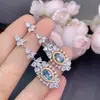 Aretes de Topacio Natural, Calidad de Cuerpo Completo, Color Súper Fuego, Tamaño de la Piedra Principal es de aproximadamente 5*7mm Plata 925 Incrustación de Precisión