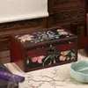 Caixa de joias de madeira e couro antiga estilo chinês, caixa de armazenamento decorada com estampa vintage, caixa de madeira decorativa antiga, caixa para adereço de fotografia