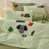 Xiangling Premium Lindo Dibujo Animado Algodón Puro Engrosado Cepillado Estampado Digital Bordado Juego de Cama de Cuatro Piezas