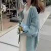 Outono e Inverno Novas Peças de Exterior Cardigan de Tricô Moda Retrô Simples Grosso Solto Torcido Jaqueta Suéter Longa Feminina Cor Damasco