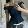 Kaikuo Comercio Transfronterizo 2026 Primavera/Verano Camiseta Estilo Francés con Retazos Abotonados, Top Adelgazante con Ceñido a la Cintura Estilo Hot Girl para Mujer