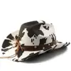 Estilo Étnico Patrón de Vaca Sombrero de Vaquero Occidental Sombrero para Viajes al Aire Libre Otoño e Invierno Sombrero de Jazz Decorativo de Cabeza de Vaca para Mujer