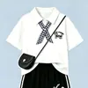 Nuevo Estilo de Verano 2026 para Niñas: Conjunto de Dos Piezas: Pantalones Casuales de Pierna Ancha con Adorno de Encaje y Lazo y Top Polo Dulce de Dibujos Animados