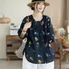 Estilo Nacional Fresco Diseño Bordado Holgado Talla Grande Transpirable Versátil Estilo Artístico Camisa Cardigan de Algodón y Lino para Mujer