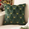 Funda de Almohada Popular Navideña Transfronteriza con Lazo Navideño y Bordado de Estrella de Cinco Puntas, Cojín para Sofá, Funda de Almohada para Decoración del Hogar